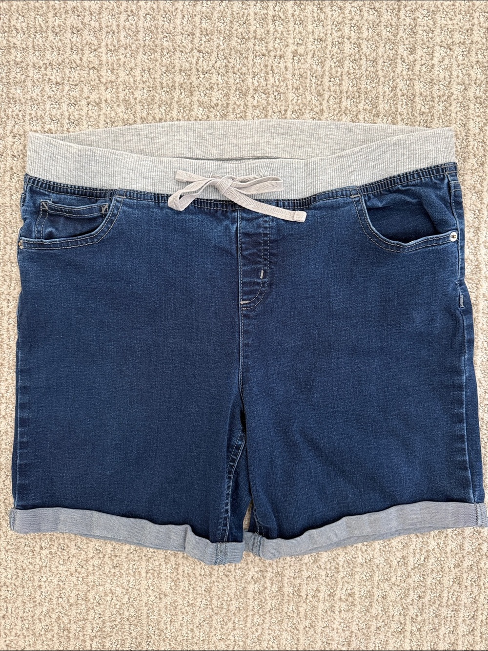 Justice 20 plus, stretch Dark Blue Denim Shorts with Light Gray Knit Waistband